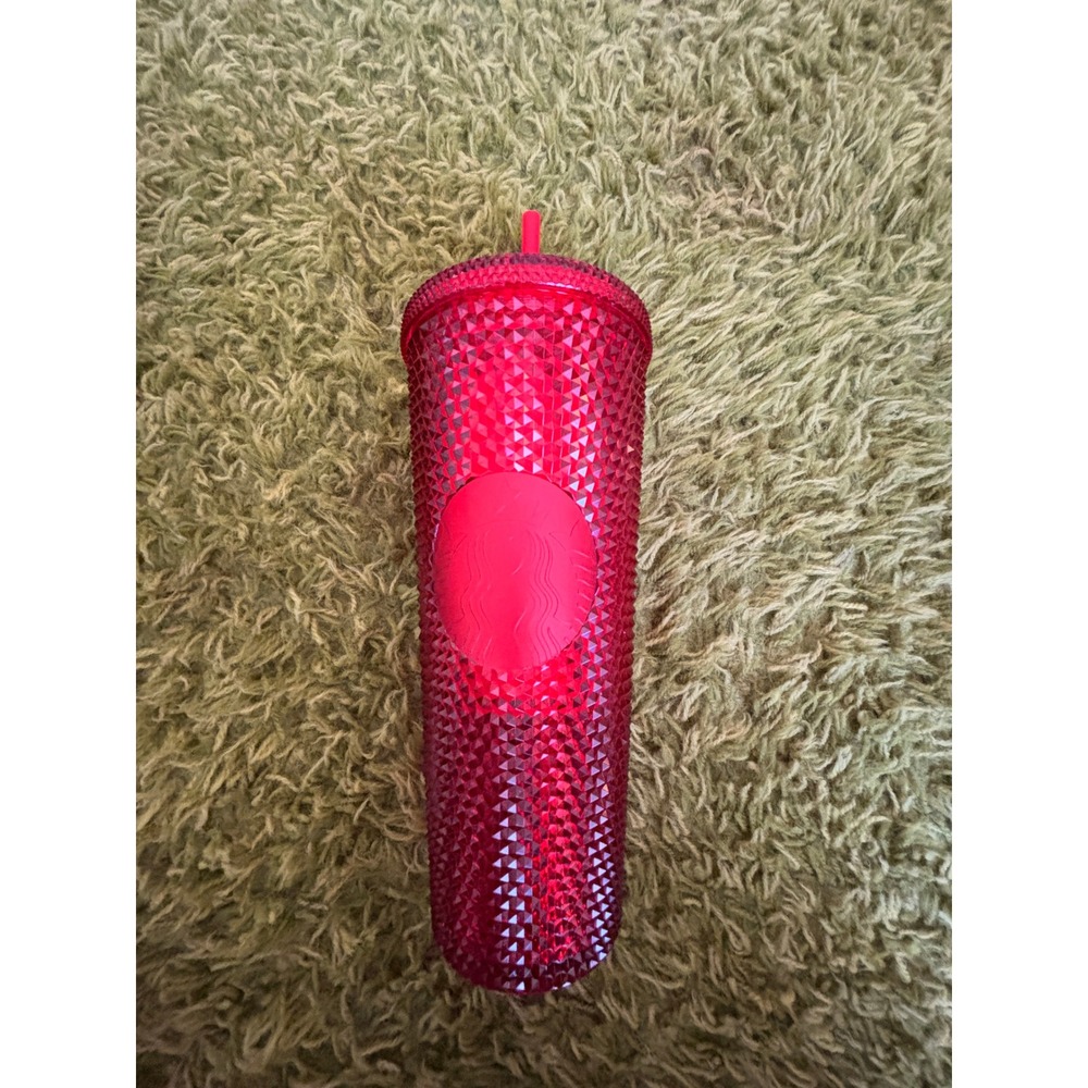 NIB Starbucks Ruby Red Studded Venti Cold Cup 24oz Tumbler with Lid and Straw